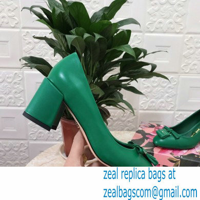 Dolce  &  Gabbana Block Heel 6.5cm Leather Sicily Pumps Green 2021